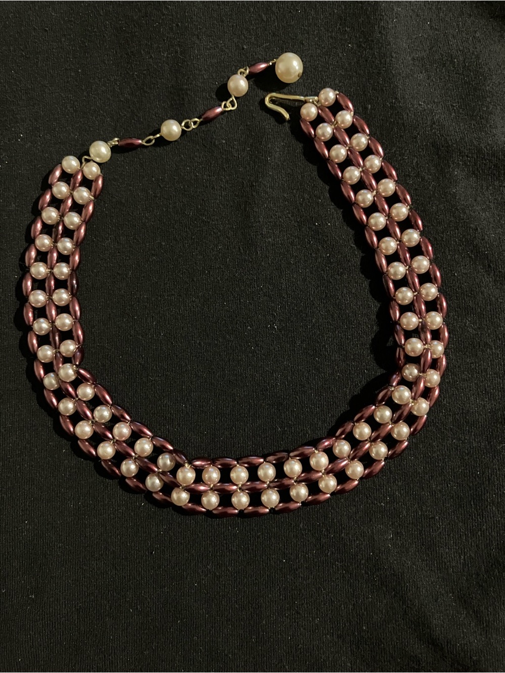 Purple and Cream Multi-Strand Pearl-Accent Necklace